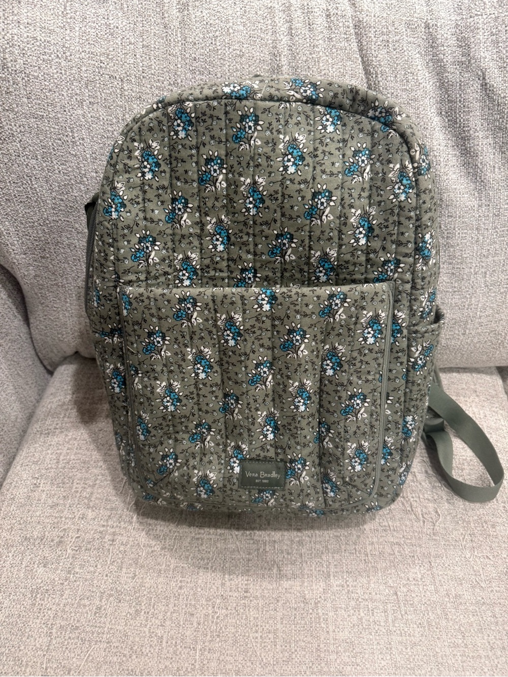 Vera Bradley Olive Green Floral Quilted Backpack with Teal Accents